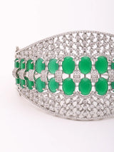 Emerald Green American Diamond Tooth Motif Brass Bangle