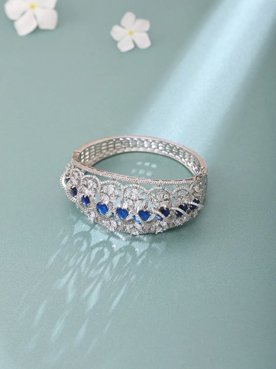 Leaf and Vine Blue Green American Diamond Cuff Bracelet