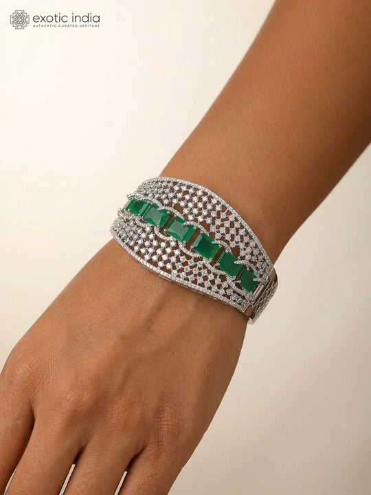 Stone Studded American Diamond Openable Cuff Bangle in Brass