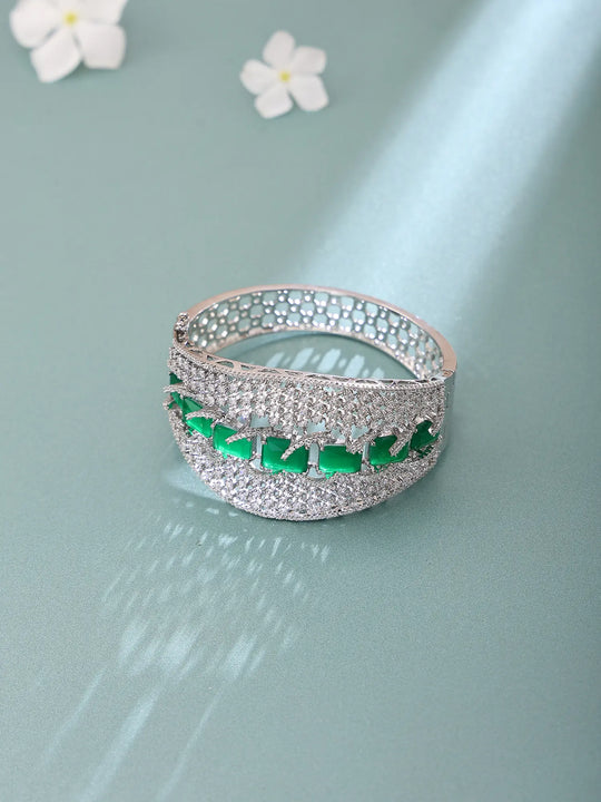 Stone Studded American Diamond Openable Cuff Bangle in Brass