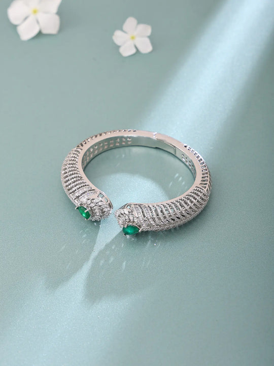 Peacock Feather Zircon Stone Brass Openable Kada Bracelet