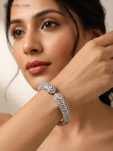 Peacock Feather Zircon Stone Brass Openable Kada Bracelet