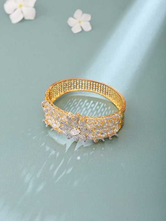 Floral Stone Studded Brass Openable Bangle