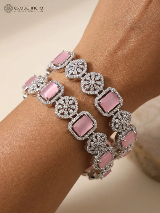 Pink and White Stone Studded Brass Bangles (Pair)