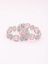 Pink and White Stone Studded Brass Bangles (Pair)