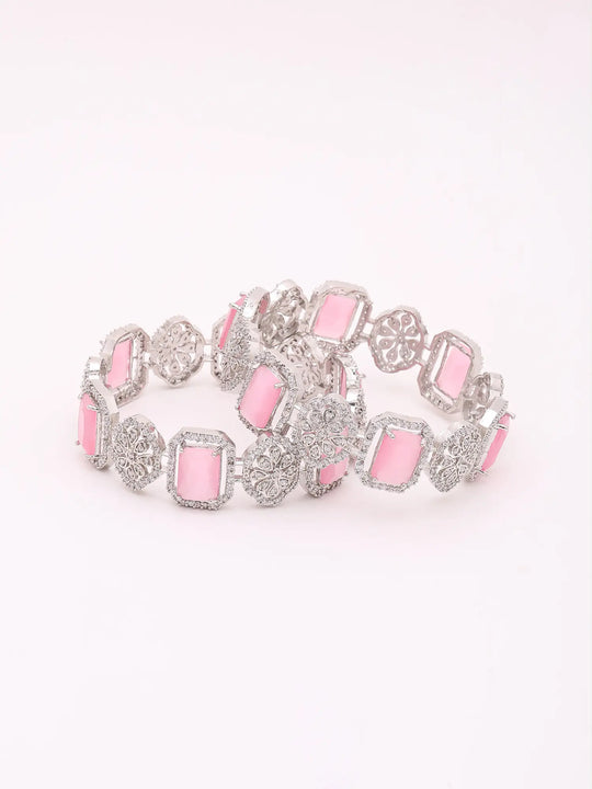 Pink and White Stone Studded Brass Bangles (Pair)