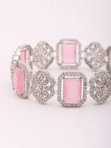 Pink and White Stone Studded Brass Bangles (Pair)