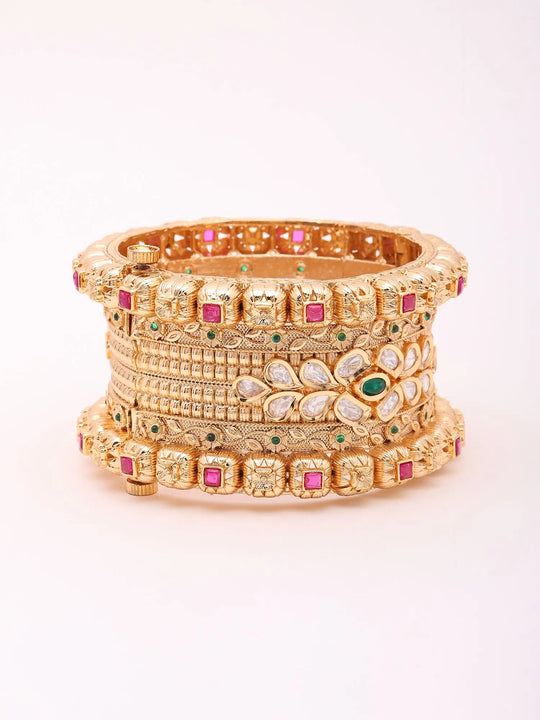 Polki Stone Studded Openable Bridal Brass Bangle Kada