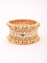 Polki Stone Studded Openable Bridal Brass Bangle Kada