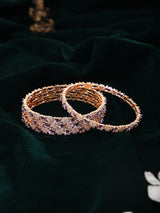 Purple and White Kundan Stone Studded Brass Bangles Set of 4