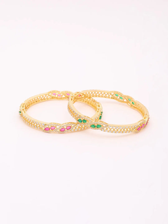 Cubic Zirconia Gold Tone Brass Bangles (Pair)