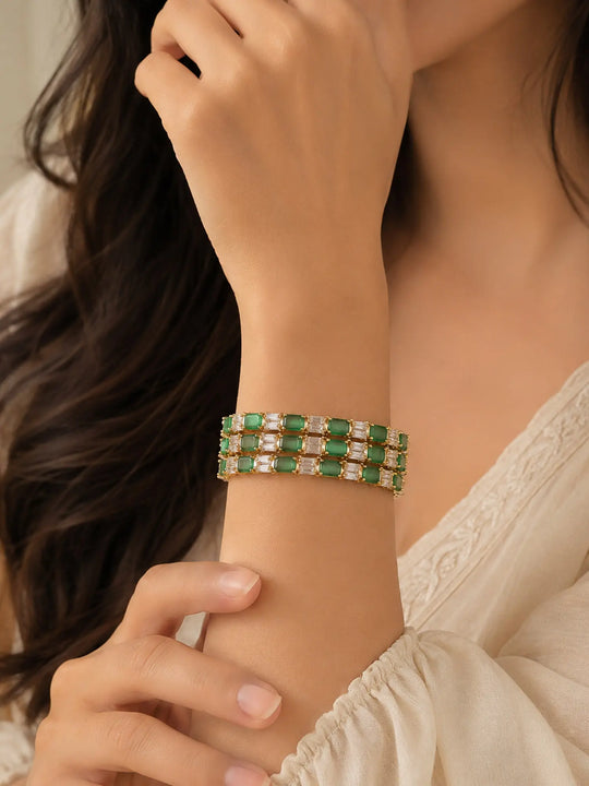 Mint Green Kundan Bangles with Crystal Stones, Set of 4