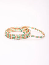 Mint Green Kundan Bangles with Crystal Stones, Set of 4