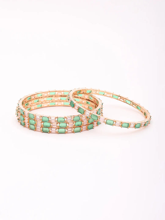 Mint Green Kundan Bangles with Crystal Stones, Set of 4