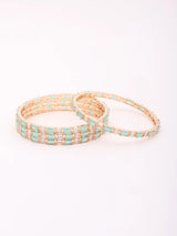 Mint Green Kundan Bangles with Crystal Stones, Set of 4