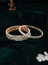 Mint Green Kundan Bangles with Crystal Stones, Set of 4