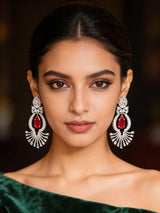 Jellyfish Motif Red and Sky Blue American Diamond Drop Earrings