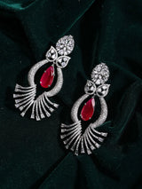 Jellyfish Motif Red and Sky Blue American Diamond Drop Earrings