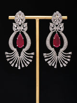 Jellyfish Motif Red and Sky Blue American Diamond Drop Earrings
