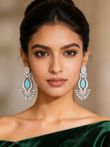 Jellyfish Motif Red and Sky Blue American Diamond Drop Earrings