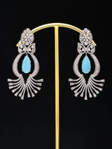 Jellyfish Motif Red and Sky Blue American Diamond Drop Earrings