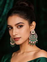 Green Zircon Chandelier Brass Maang Tikka