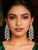 Floral Zircon Three Strand Brass Earrings