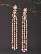 Heart-Cut Zircon Gold Toned Long Drop Earrings