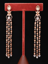 Heart-Cut Zircon Gold Toned Long Drop Earrings