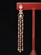 Heart-Cut Zircon Gold Toned Long Drop Earrings