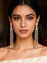 Heart-Cut Zircon Gold Toned Long Drop Earrings