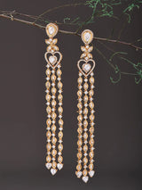 Heart-Cut Zircon Gold Toned Long Drop Earrings