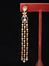 Heart-Cut Zircon Gold Toned Long Drop Earrings