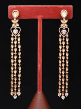 Heart-Cut Zircon Gold Toned Long Drop Earrings