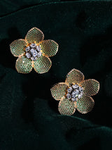Floral Stone Studded Brass Stud Earrings