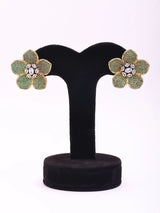 Floral Stone Studded Brass Stud Earrings