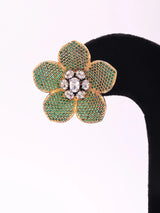 Floral Stone Studded Brass Stud Earrings