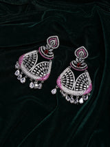 Pink and White Zircon Brass Chandelier Earrings