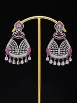 Pink and White Zircon Brass Chandelier Earrings