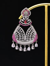 Pink and White Zircon Brass Chandelier Earrings