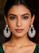 Floral Zircon Brass Chandelier Earrings