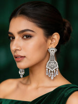 Geometric Crystal Drop Statement Earrings in Brass