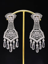 Geometric Crystal Drop Statement Earrings in Brass