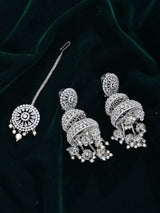 Pearl Drop Layered Chandelier Earrings and Maang Tikka Set