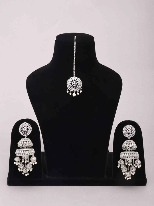 Pearl Drop Layered Chandelier Earrings and Maang Tikka Set