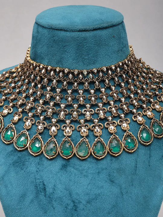 Kundan Teardrop Bridal Necklace Set with Earrings and Maang Tikka