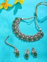 Kundan Floral Choker Necklace Set with Maang Tikka