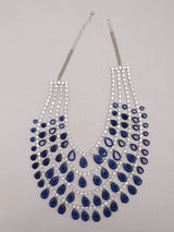 Multistrand Zircon and Blue Stone Brass Necklace and Earrings Set