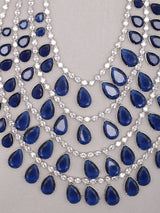 Multistrand Zircon and Blue Stone Brass Necklace and Earrings Set