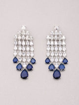 Multistrand Zircon and Blue Stone Brass Necklace and Earrings Set